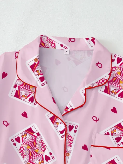 Women’s Valentine's Day Queen Heart Satin Pajamas Set For Women, Pink Color, US Size S-5XL - Image 2