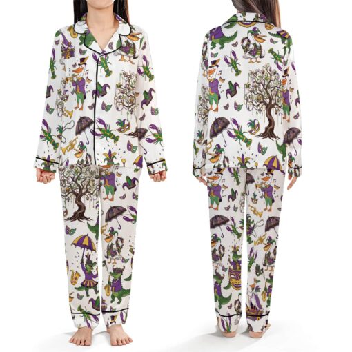 Women’s Mardi Gras Satin Pajamas Set For Women, White Color, US Size S-5XL - Image 4