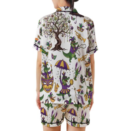Women’s Mardi Gras Satin Pajamas Set For Women, White Color, US Size S-5XL - Image 2