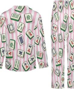 Alternative view of Women’s Chinoiserie Mahjong Satin Pajamas Set For Women, Light Pink Color, US Size S-5XL