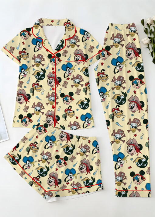 Women’s Mickey Mouse Patriotic Satin Pajamas Set For Women, White And Yellow Color, US Size S-5XL - Image 28