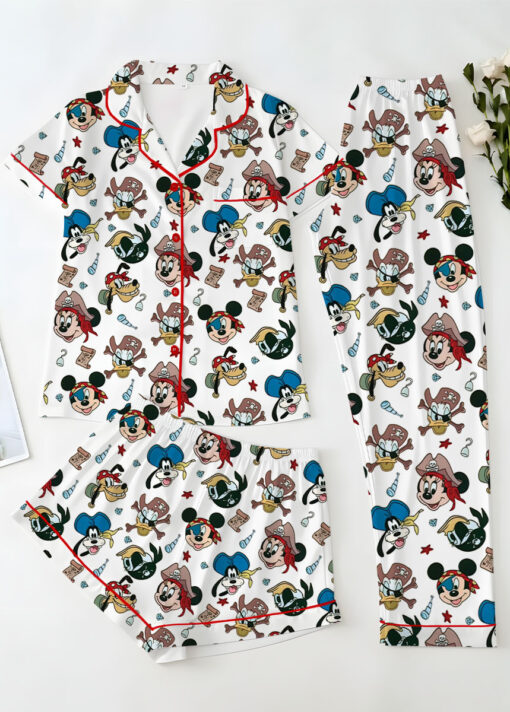 Women’s Mickey Mouse Patriotic Satin Pajamas Set For Women, White And Yellow Color, US Size S-5XL - Image 14