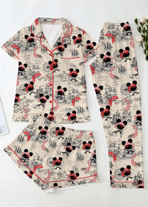 Women’s Pirate Mickey Mouse Satin Pajamas Set For Women, White Color, US Size S-5XL - Image 14