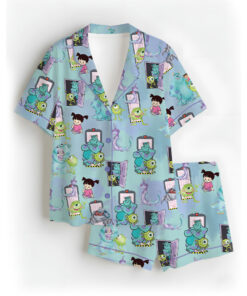 Women’s Monsters University Baby Satin Pajamas Set For Women, Baby Blue Color, US Size S-5XL