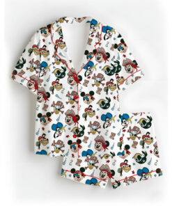 Women’s Mickey Mouse Patriotic Satin Pajamas Set For Women, White And Yellow Color, US Size S-5XL