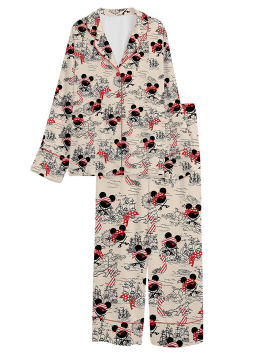 Women’s Pirate Mickey Mouse Satin Pajamas Set For Women, White Color, US Size S-5XL - Image 8