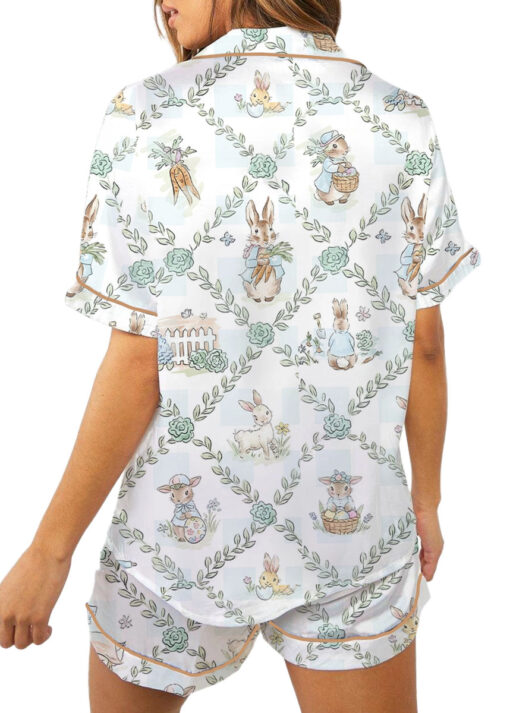 Women’s Peter Rabbit And Friends Satin Pajamas Set For Women, White Color, US Size S-5XL - Image 6