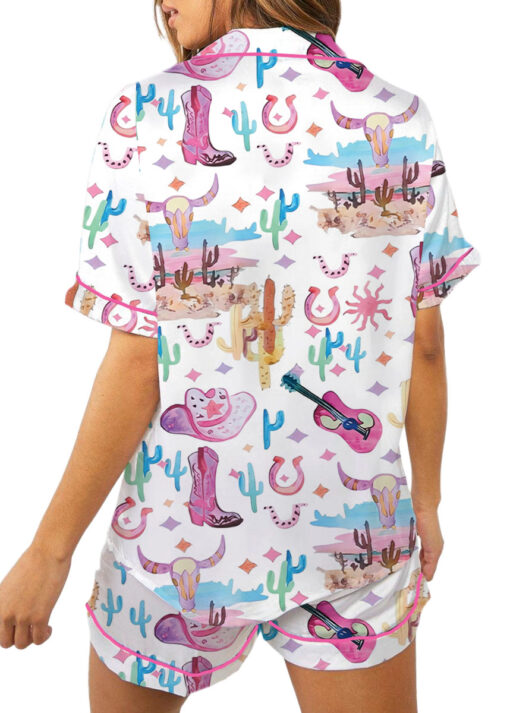 Women’s Colorful Cowgirl Satin Pajamas Set For Women, White Color, US Size S-5XL - Image 7