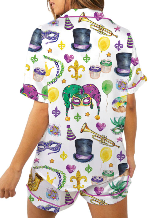 Women’s Mardi Gras New Orleans Satin Pajamas Set For Women, White Color, US Size S-5XL - Image 7