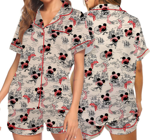 Women’s Pirate Mickey Mouse Satin Pajamas Set For Women, White Color, US Size S-5XL - Image 2