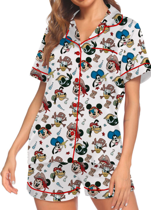 Women’s Mickey Mouse Patriotic Satin Pajamas Set For Women, White And Yellow Color, US Size S-5XL - Image 3