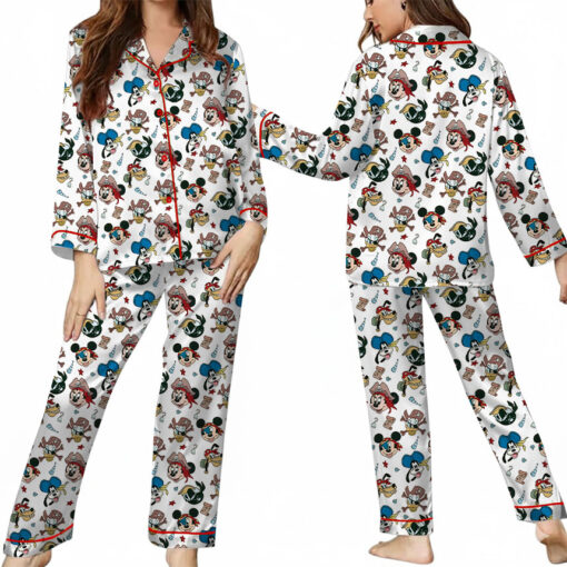 Women’s Mickey Mouse Patriotic Satin Pajamas Set For Women, White And Yellow Color, US Size S-5XL - Image 8