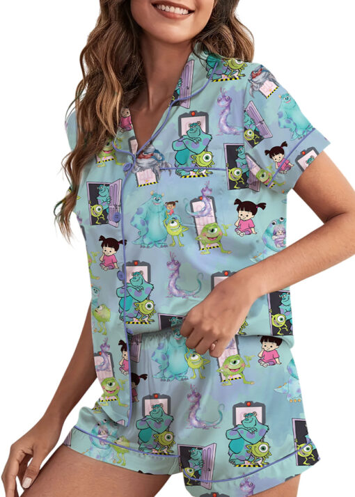 Women’s Monsters University Baby Satin Pajamas Set For Women, Baby Blue Color, US Size S-5XL - Image 3