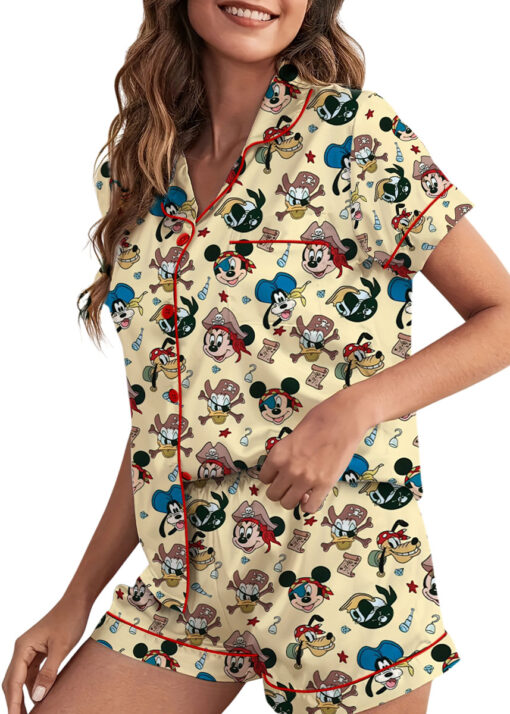 Women’s Mickey Mouse Patriotic Satin Pajamas Set For Women, White And Yellow Color, US Size S-5XL - Image 19