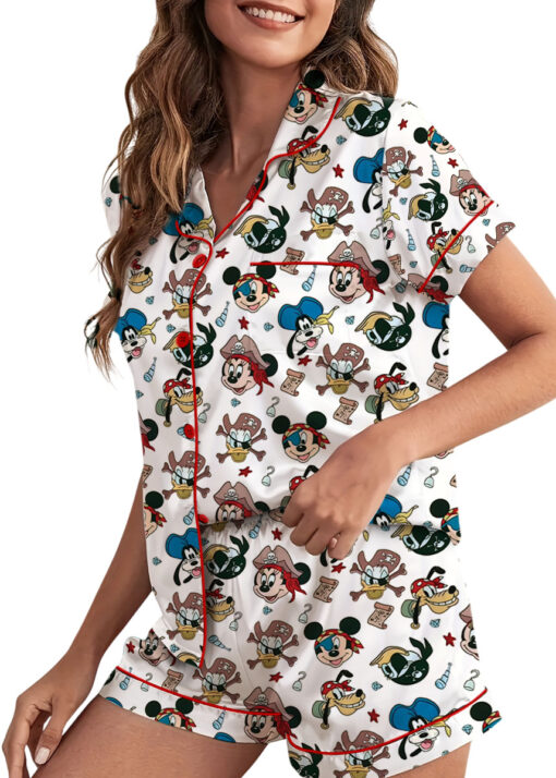 Women’s Mickey Mouse Patriotic Satin Pajamas Set For Women, White And Yellow Color, US Size S-5XL - Image 2