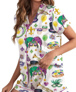 Alternative view of Women’s Mardi Gras New Orleans Satin Pajamas Set For Women, White Color, US Size S-5XL