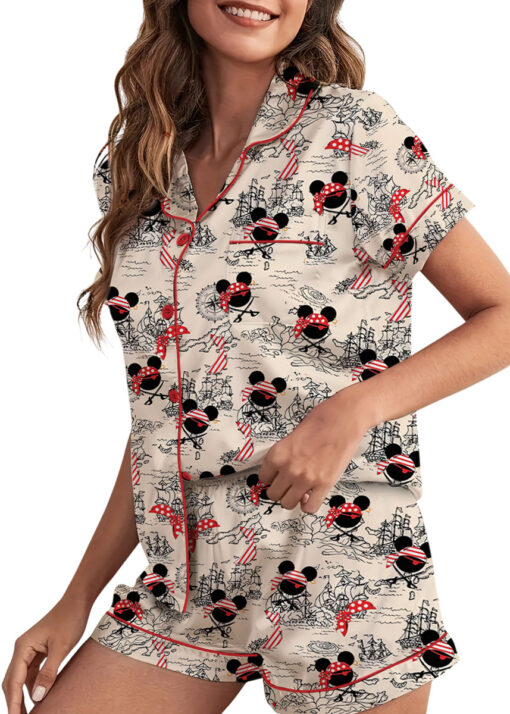 Women’s Pirate Mickey Mouse Satin Pajamas Set For Women, White Color, US Size S-5XL - Image 3
