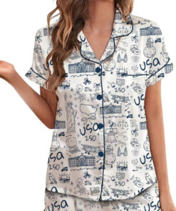 Alternative view of Women’s USA 250th Anniversary July 4th Patriotic Satin Pajamas Set For Women, White Color, US Size S-5XL