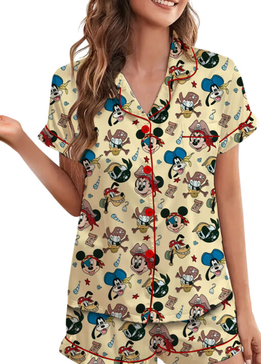 Women’s Mickey Mouse Patriotic Satin Pajamas Set For Women, White And Yellow Color, US Size S-5XL - Image 18