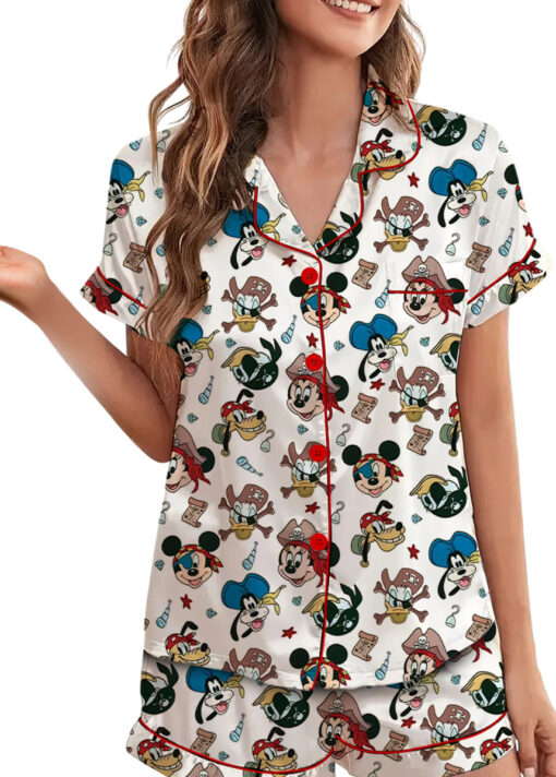 Women’s Mickey Mouse Patriotic Satin Pajamas Set For Women, White And Yellow Color, US Size S-5XL - Image 4