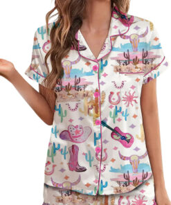 Alternative view of Women’s Colorful Cowgirl Satin Pajamas Set For Women, White Color, US Size S-5XL