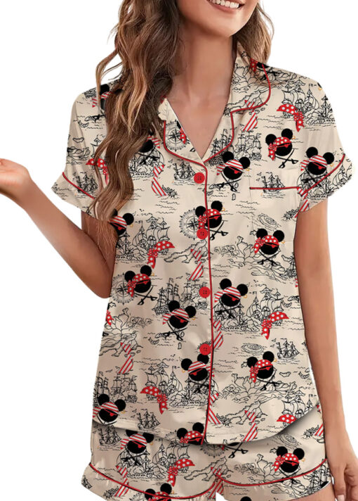 Women’s Pirate Mickey Mouse Satin Pajamas Set For Women, White Color, US Size S-5XL - Image 4