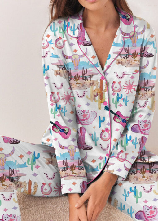 Women’s Colorful Cowgirl Satin Pajamas Set For Women, White Color, US Size S-5XL - Image 11
