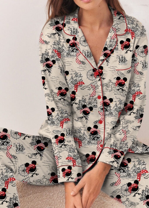Women’s Pirate Mickey Mouse Satin Pajamas Set For Women, White Color, US Size S-5XL - Image 11