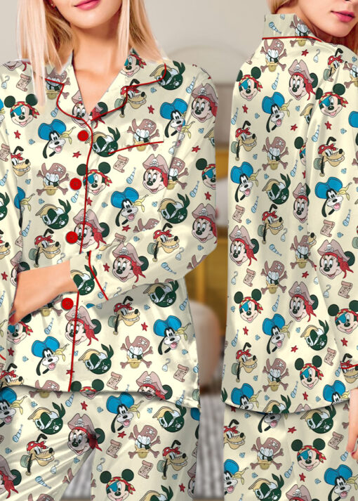 Women’s Mickey Mouse Patriotic Satin Pajamas Set For Women, White And Yellow Color, US Size S-5XL - Image 25