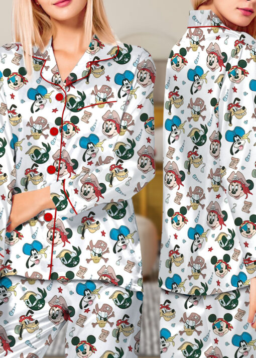 Women’s Mickey Mouse Patriotic Satin Pajamas Set For Women, White And Yellow Color, US Size S-5XL - Image 12