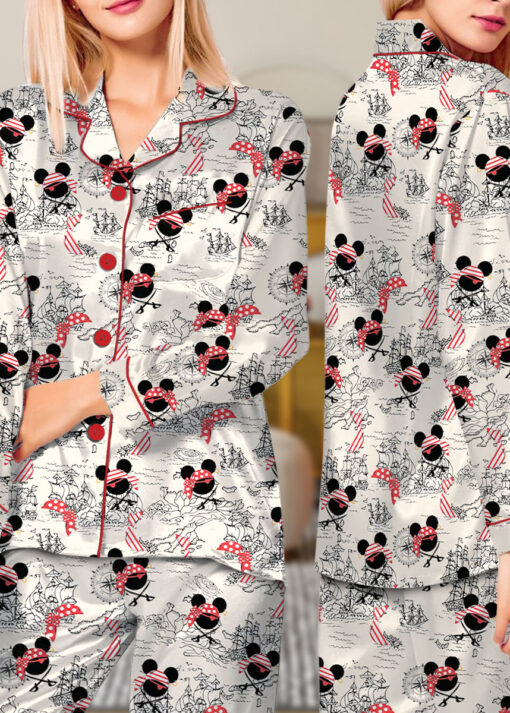 Women’s Pirate Mickey Mouse Satin Pajamas Set For Women, White Color, US Size S-5XL - Image 12