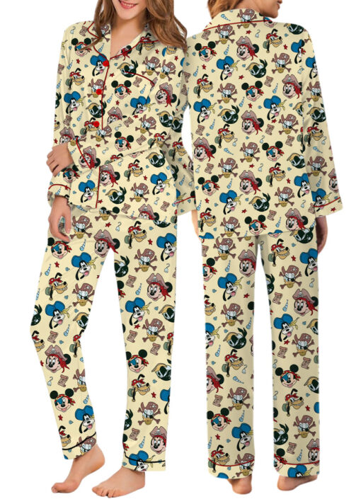 Women’s Mickey Mouse Patriotic Satin Pajamas Set For Women, White And Yellow Color, US Size S-5XL - Image 26