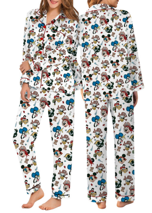 Women’s Mickey Mouse Patriotic Satin Pajamas Set For Women, White And Yellow Color, US Size S-5XL - Image 10