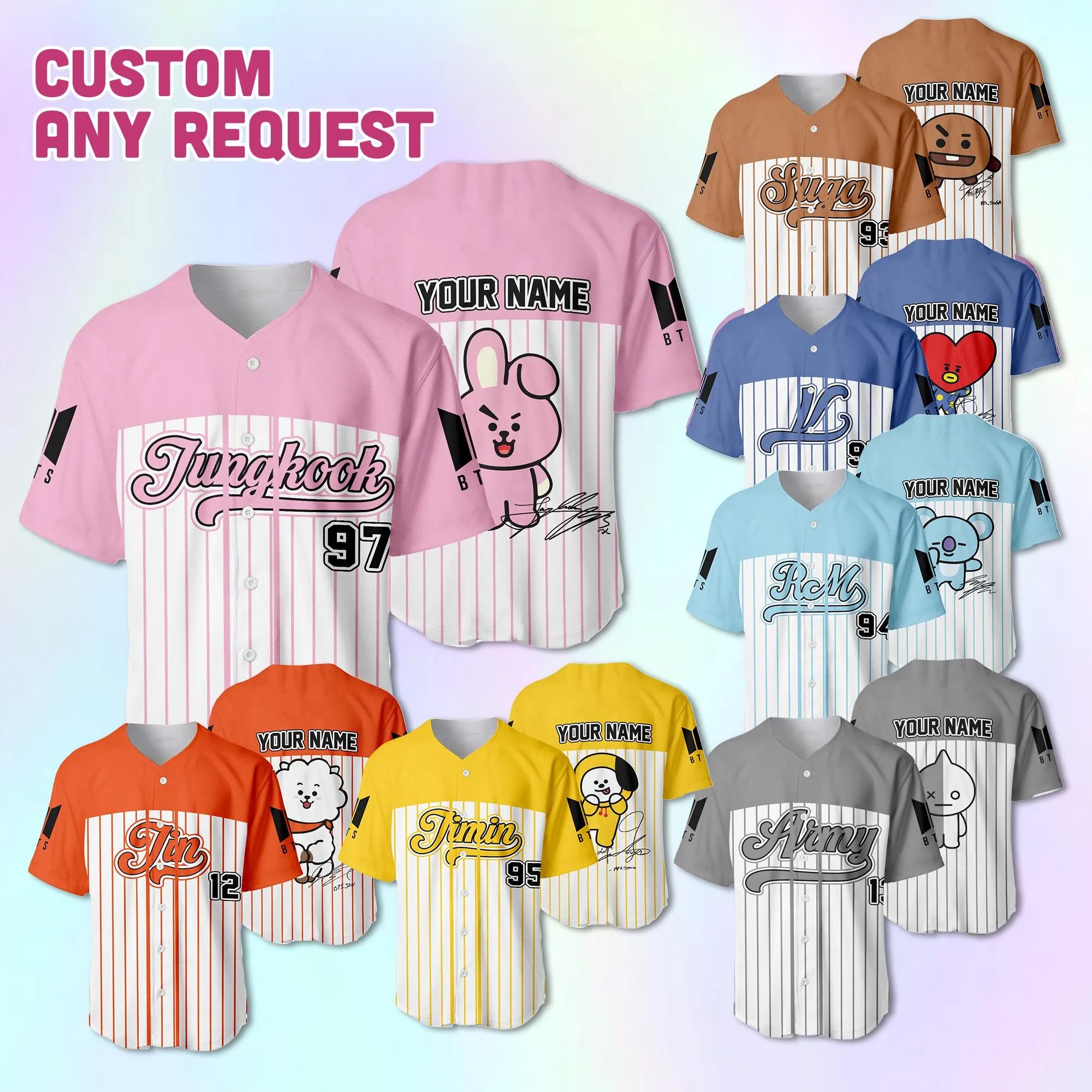 BTS Baseball Jersey, Custom BTS Jersey Shirt, Personalized Name Number, BT21 Jersey, Army Fan Gift, Kids Youth Adult