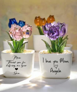 Glass Everlasting Tulips, Mom Flower Gift, Hand Blown Glass Potted, Mothers Day Gifts