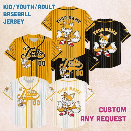 Personalized Tails Baseball Jersey, Custom Name Number, Sonic Theme - Image 5