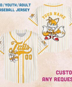 Alternative view of Personalized Tails Baseball Jersey, Custom Name Number, Sonic Theme