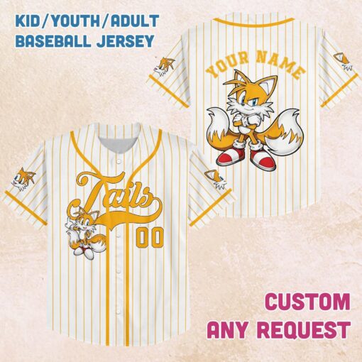 Personalized Tails Baseball Jersey, Custom Name Number, Sonic Theme - Image 2