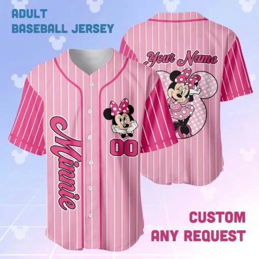Custom Disney Minnie Mouse Baseball Jersey, Disney Minnie Mouse Jersey, Disneyland Baseball Team Matching Outfit, Birthday Gift - Image 4