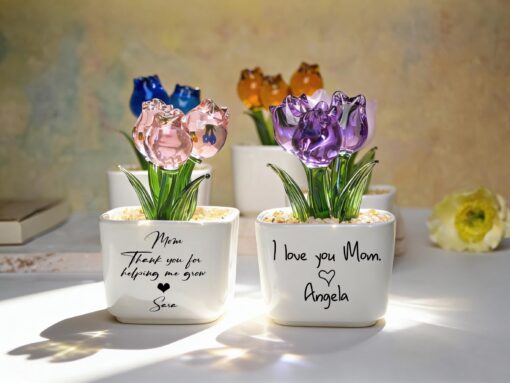 Glass Everlasting Tulips, Mom Flower Gift, Hand Blown Glass Potted, Mothers Day Gifts - Image 3