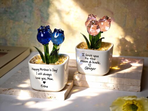 Glass Everlasting Tulips, Mom Flower Gift, Hand Blown Glass Potted, Mothers Day Gifts - Image 2