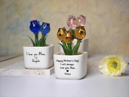Glass Everlasting Tulips, Mom Flower Gift, Hand Blown Glass Potted, Mothers Day Gifts - Image 6