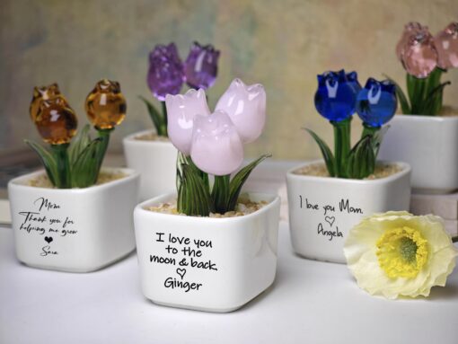 Glass Everlasting Tulips, Mom Flower Gift, Hand Blown Glass Potted, Mothers Day Gifts - Image 9