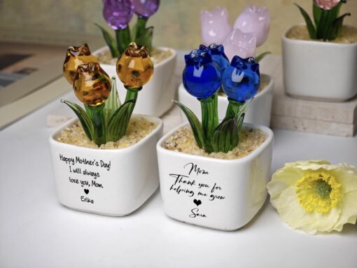 Glass Everlasting Tulips, Mom Flower Gift, Hand Blown Glass Potted, Mothers Day Gifts - Image 7