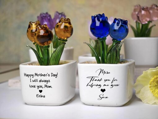 Glass Everlasting Tulips, Mom Flower Gift, Hand Blown Glass Potted, Mothers Day Gifts - Image 8