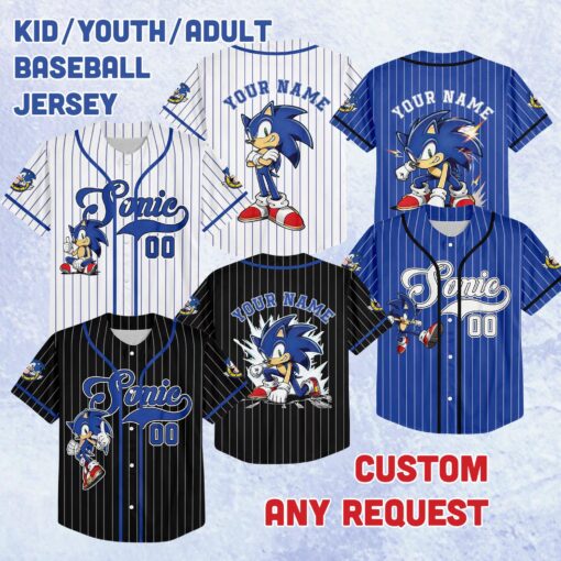 Custom Sonic Baseball Jersey, Personalized Gamer Shirt - Image 5