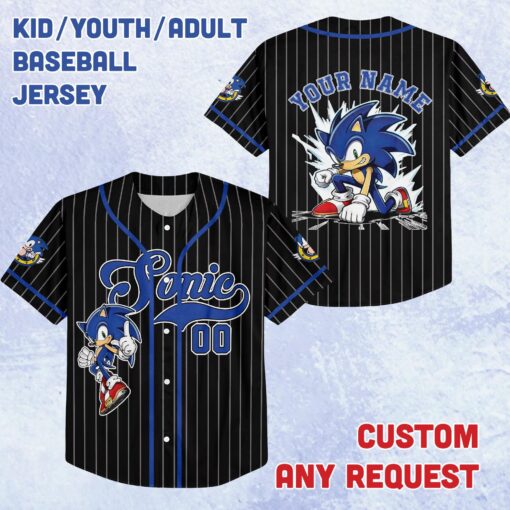 Custom Sonic Baseball Jersey, Personalized Gamer Shirt - Image 2