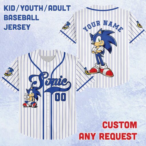 Custom Sonic Baseball Jersey, Personalized Gamer Shirt - Image 3