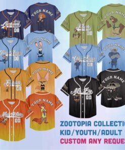 Personalized Disney Zootopia Baseball Jersey, Retro Judy Hopps Nick Wilde Kids Youth Adult Baseball Team, Powerline Stand Out Tour