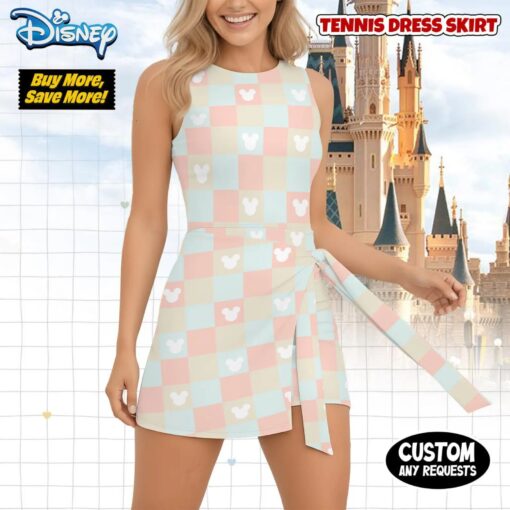 Pastel Checkered Mickey Tennis Dress, Aesthetic Mouse Icon Skort, Disney Bound Women Outfit, Magic Kingdom Running Dress, Summer Activewear - Image 2